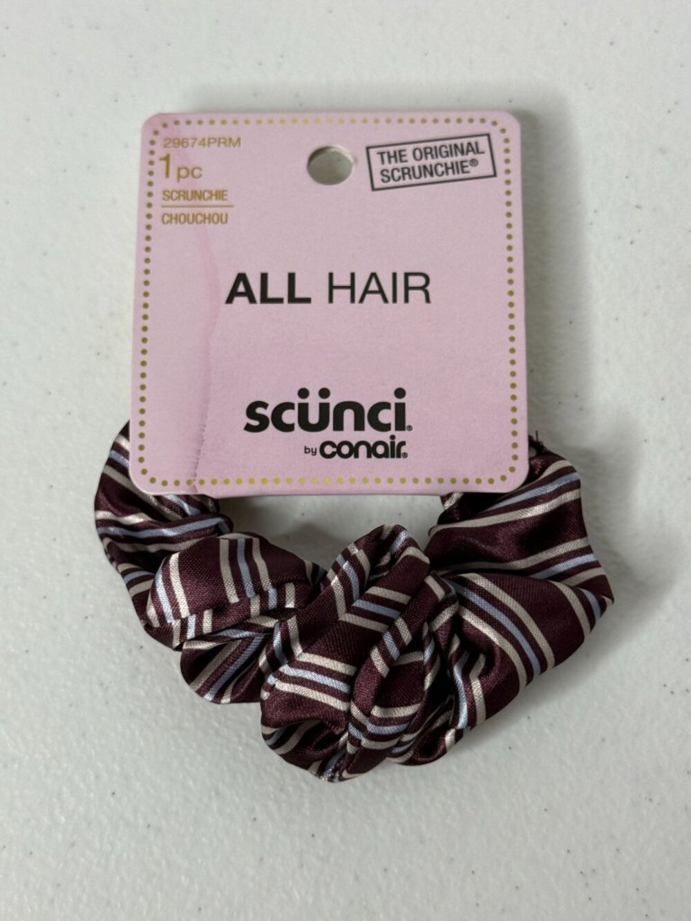 Scunci Burgundy Blue Striped Satin Scrunchie Preppy Academia